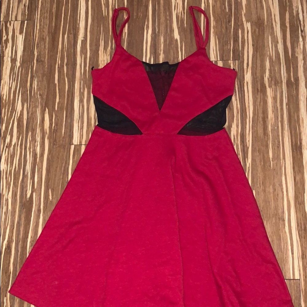 burgundy dress with mesh cut outs